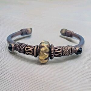 Vintage Tribal Ethnic Copper Brass Cuff Bracelet Mixed Metal Bangle Boho